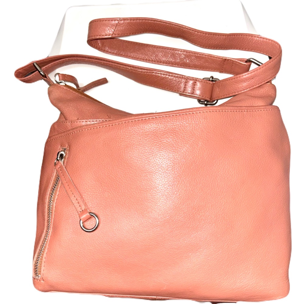 American Leather Co. Hampton Burnt Coral Pink  medium Crossbody Bag Salmon Pink